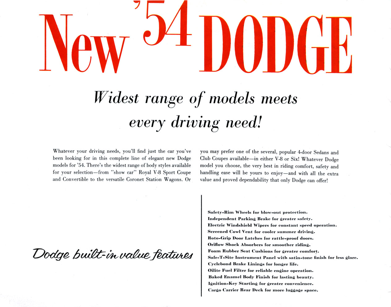 1954 Dodge Car Brochure Page 8